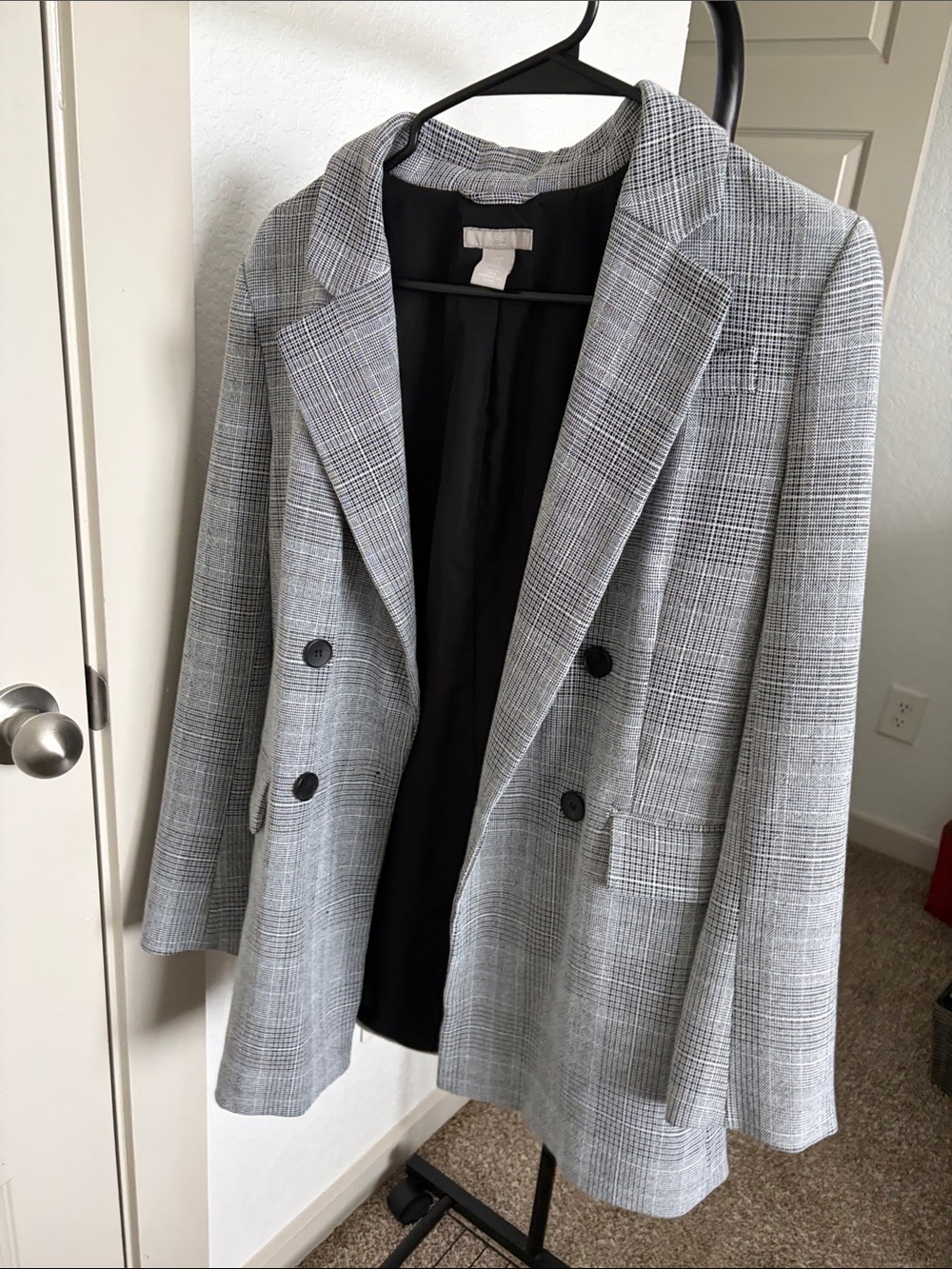 H&M Gray Glen Plaid Double-Breasted Suit Jacket